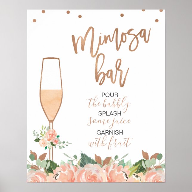 Poster Panneau de bar à Mimosa pour mariage floral en or  (Devant)