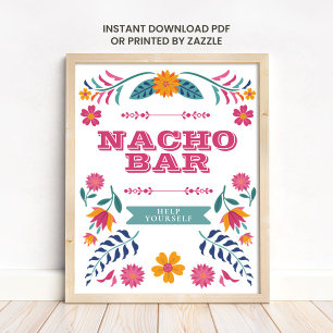 Poster Panneau de Bar à Nachos de Fiesta Mexicaine Rose J
