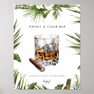 Poster panneau de bar à whisky tropical et cigare