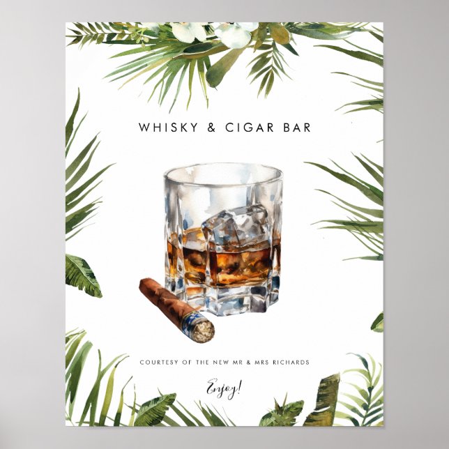 Poster panneau de bar à whisky tropical et cigare (Devant)