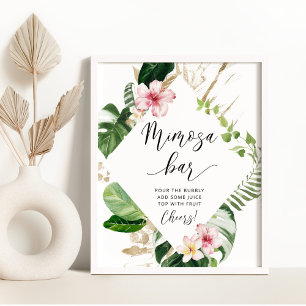 Poster Panneau de bar aquarelle tropical Monstera mimosa