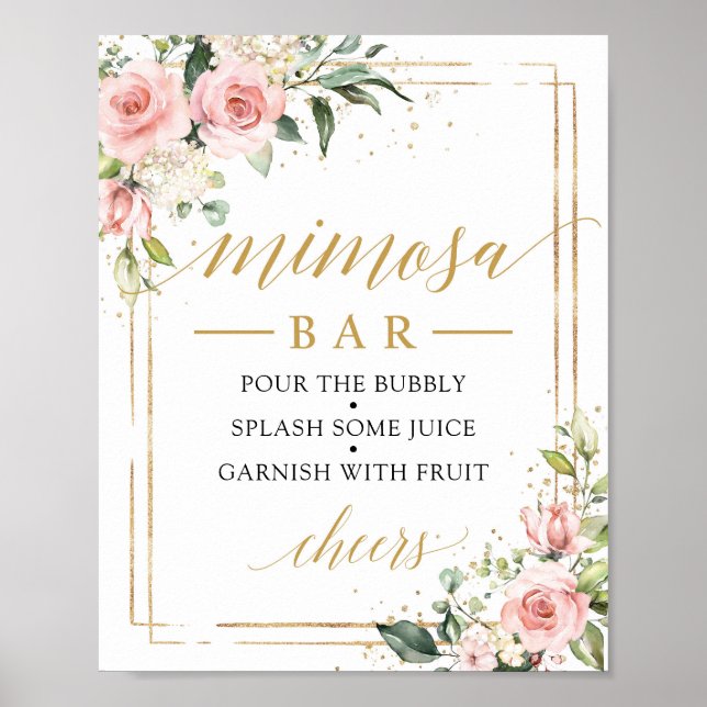 Poster Panneau de bar boho mimosa rose rousse (Devant)