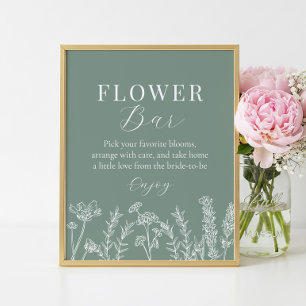 Poster Panneau de bar de fleurs de mariage champêtre vert