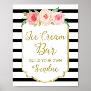 Poster Panneau de bar de glace à la crème florale rose av