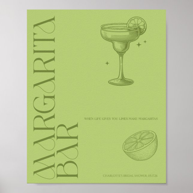 Poster Panneau de bar de Margarita de mariage citron mini (Devant)