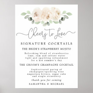 Poster Panneau de bar de mariage Cocktails botaniques Ros