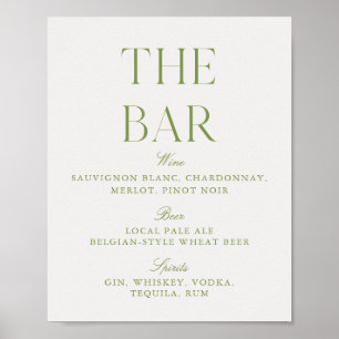 Poster Panneau de bar de mariage élégant vert sauge et be