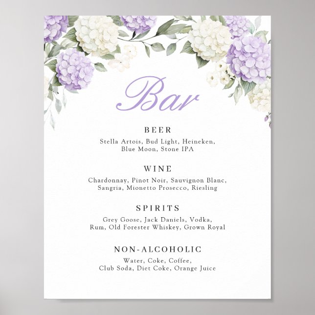 Poster Panneau de bar de mariage en verdure d'hydrangea v (Devant)