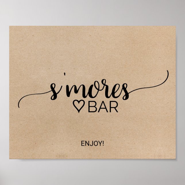 Poster Panneau de bar de S'mores en calligraphie kraft fa (Devant)