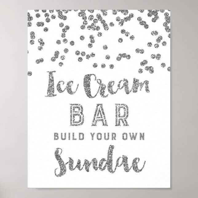 Poster Panneau de Bar de Sundae de Glace Confettis Argent (Devant)