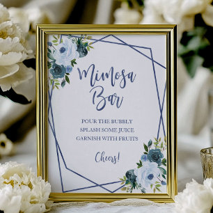 Poster Panneau de bar floral aquarelle bleu poussiéreux M