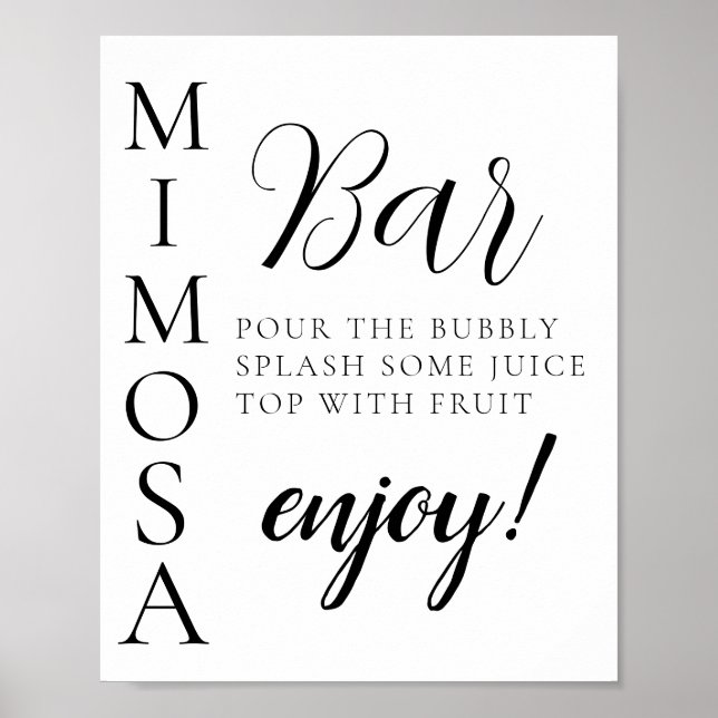 Poster Panneau de bar Mimosa à script minimal (Devant)