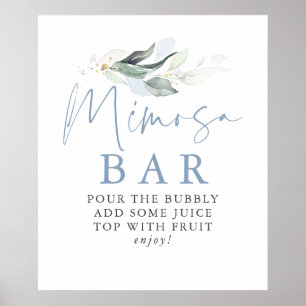 Poster Panneau de bar Mimosa aux feuilles dorées et verdu