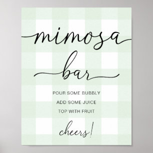 Poster Panneau de bar Mimosa Baby Shower Gingham Vert Men