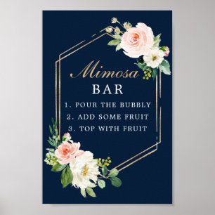 Poster Panneau de bar Mimosa bleu marine et or