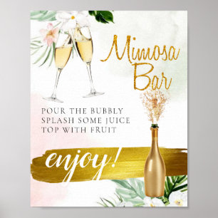 Poster Panneau de bar Mimosa de mariage floral verdure or