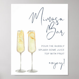 Poster Panneau de bar Mimosa de mariage moderne bleu mari