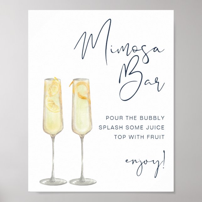 Poster Panneau de bar Mimosa de mariage moderne bleu mari (Devant)