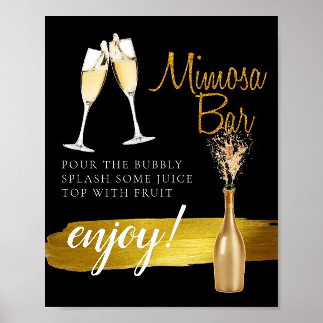 Poster Panneau de bar Mimosa élégant et doré minimal pour (Devant)
