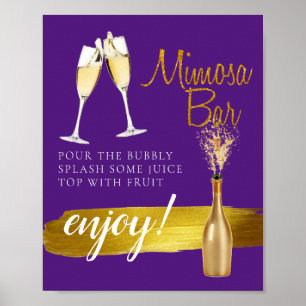 Poster Panneau de bar Mimosa élégant et doré pour brunch 