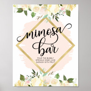 Poster Panneau de bar MIMOSA en aquarelle floral rose dor