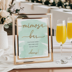 Poster Panneau de bar Mimosa en or aquarelle vert menthe