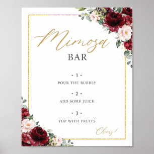 Poster Panneau de bar Mimosa Fleurs Rose Carmin Bourgogne