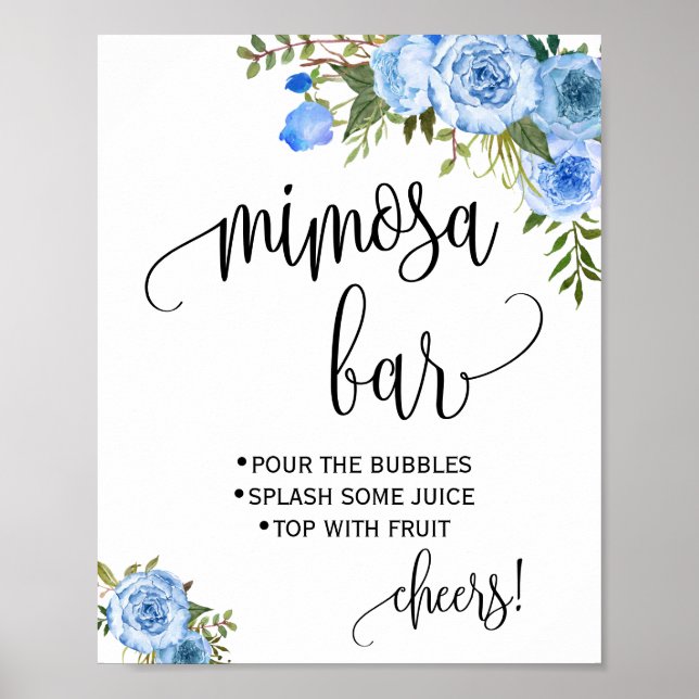 Poster Panneau de bar Mimosa Mariage Fleurs Bleues (Devant)
