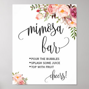 Poster Panneau de bar Mimosa mariage floral rose