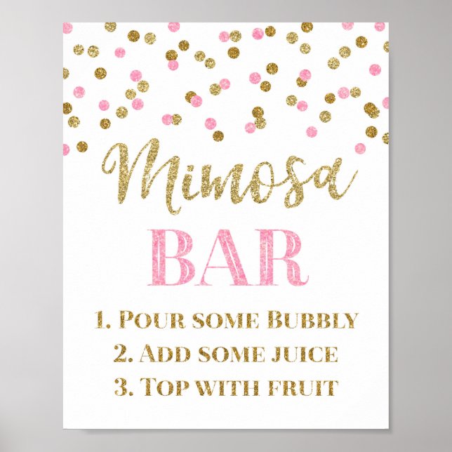 Poster Panneau de bar Mimosa mariage Rose Or Confetti (Devant)