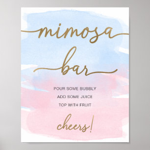 Poster Panneau de bar Mimosa or bleu rose aquarelle