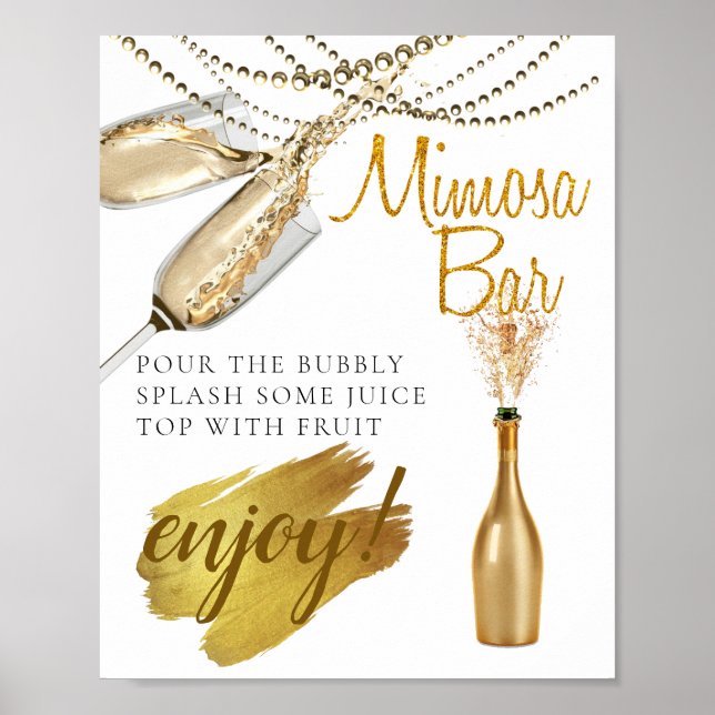 Poster Panneau de bar Mimosa pour brunch de mariage éléga (Devant)