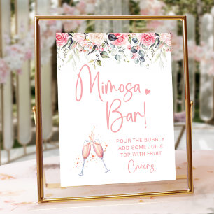 Poster Panneau de bar Mimosa pour mariage floral rose pâl