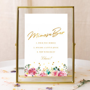 Poster Panneau de bar Mimosa pour mariage floral rose sau