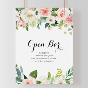 Poster Panneau de bar ouvert de mariage à feuillage vert