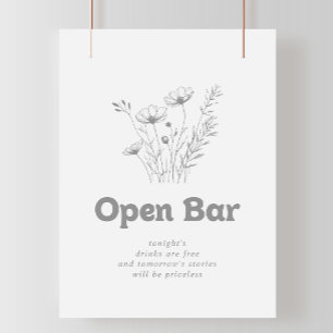 Poster Panneau de bar ouvert de mariage à fleurs sauvages