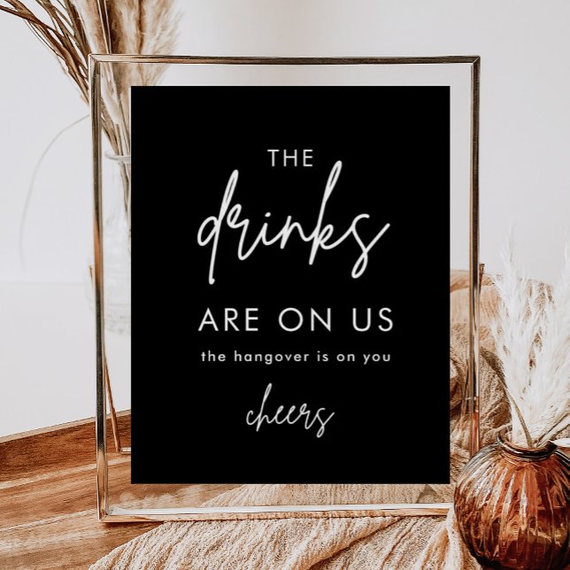 Poster Panneau de bar ouvert de mariage drôle noir minima (Créateur téléchargé)