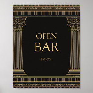 Poster Panneau de bar ouvert pour fête grecque avec COULE