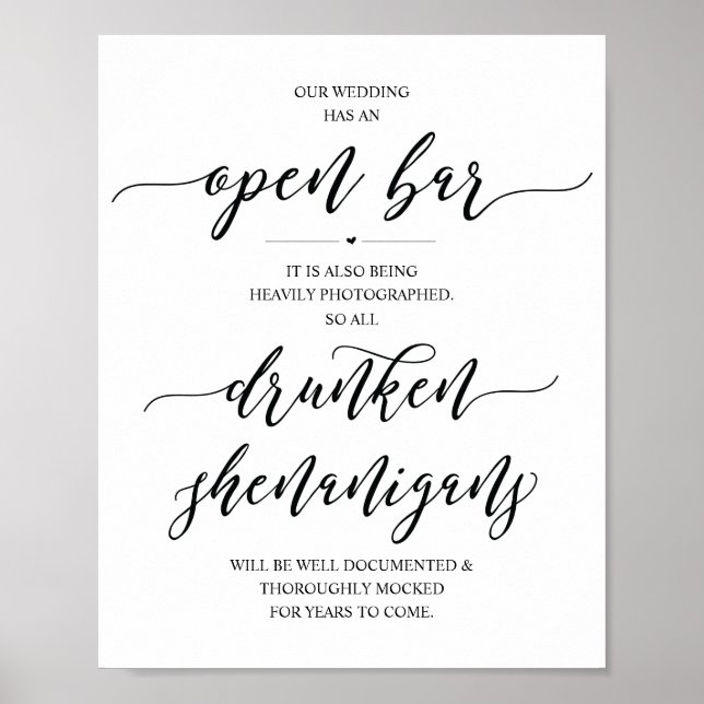 Poster Panneau de bar ouvert pour mariage avec des bêtise (Devant)