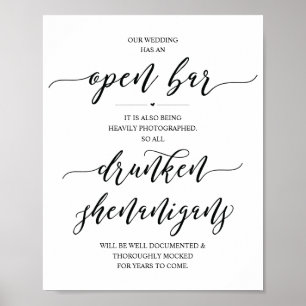 Poster Panneau de bar ouvert pour mariage, frasques enivr