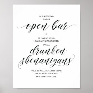 Poster Panneau de bar ouvert pour mariage, frasques enivr