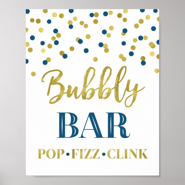 Poster Panneau de bar pétillant bleu marine or confettis (Devant)