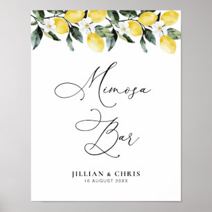 Poster Panneau de bar vert moderne Lemon Floral mimosa
