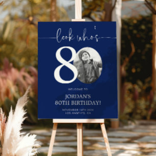 Poster Panneau de bienvenue 80e anniversaire bleu Regar