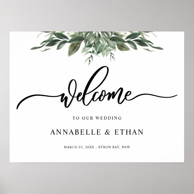 Poster Panneau de bienvenue à feuilles de feuillage (Devant)