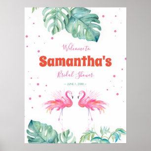 Poster Panneau de bienvenue à la fête Tropical Flamingo