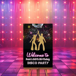 Poster Panneau de bienvenue à la soirée rétro Disco 70