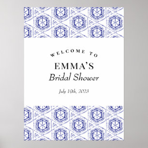 Poster Panneau de bienvenue à l'aquarelle batik bleu