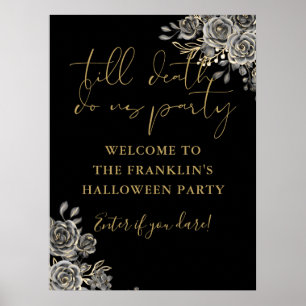 Poster Panneau de bienvenue à une fête d'Halloween jusqu'