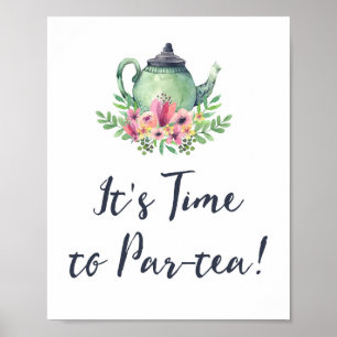 Poster Panneau de bienvenue à une fête du thé à l'aquarel
